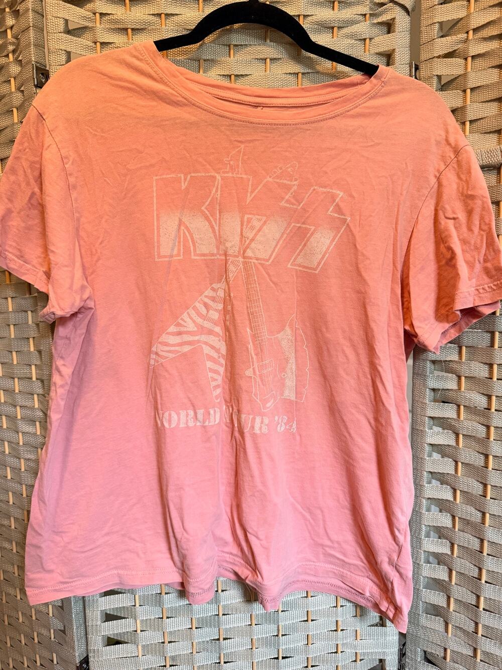 Vintage Kiss World Tour 1984 Graphic Band Short Sleeve T-shirt Pink L